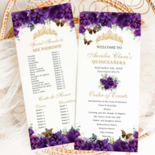 Mörk Lila Blommigt Quinceañera order of Events Program