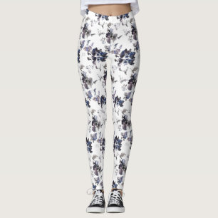 Mörk Lila Blommigt Vattenfärgsdesignlaggningar för Leggings