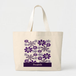 Mörk Lila Blommor Doodle ditt namn Jumbo Tygkasse