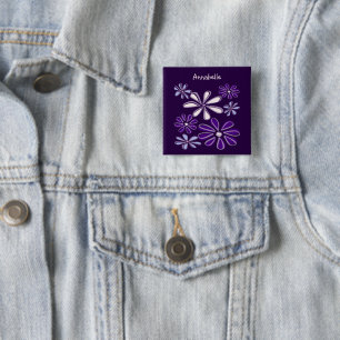 Mörk Lila Blommor Doodle ditt namn Knapp