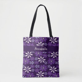 Mörk Lila Blommor Doodle ditt namn Tygkasse