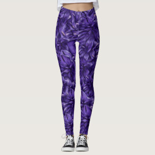 Mörk Lila blommor på blommor Leggings