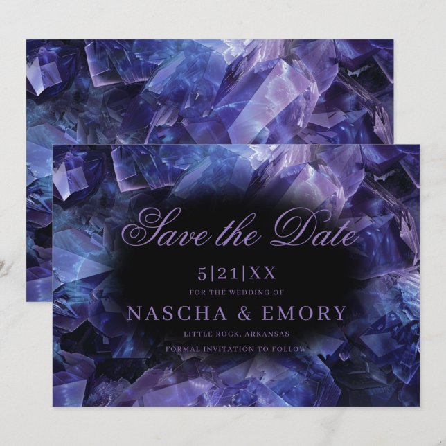 Mörk Lila Boho Witch Crystals Black Bröllop Spara Datumet (Fram/baksida)