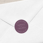 Mörk Lila Bröllop Returadress Runt Klistermärke<br><div class="desc">Denna returadress i bröllop har namn i paret bröllop och adress i vitt mot en mörk lila färg. Ta en titt på motsvarande bröllop-objekt här https://www.zazzle.com/collections/mauve_layered_geometric_dark_purple_wedding-119712420789591185 Anpassa det genom att ersätta platshållartexten. Om du vill ha fler alternativ, t.ex. att ändra teckensnitt, är det storlekt och mellanrummet mellan brev klickar du...</div>