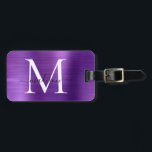 Mörk Lila Brushed Metall Script Monogram Cute Bagagebricka<br><div class="desc">Mörk Lila Violet Brushed Metall Script Monogram Cute Bag Märkre</div>