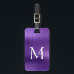 Mörk Lila Brushed Metall Script Monogram Glam Bagagebricka<br><div class="desc">Märkrn Modern Mörk Lila Brusted Metall Script Monogram Cute Bag</div>