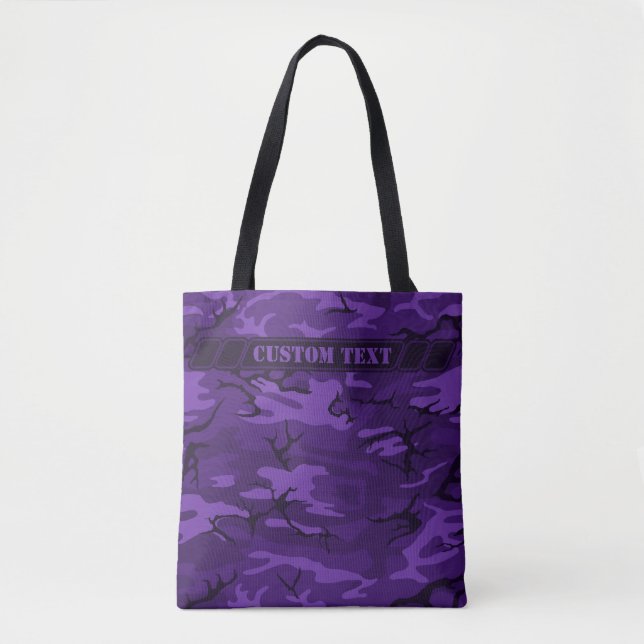 Mörk Lila Camo Tote med Anpassningsbar Text Tygkasse (Framsida)