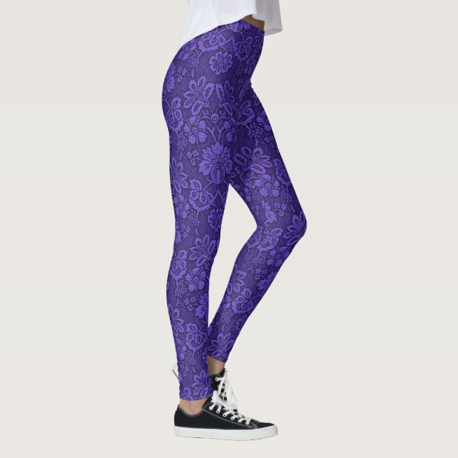 Mörk Lila Damask Leggings (Höger)