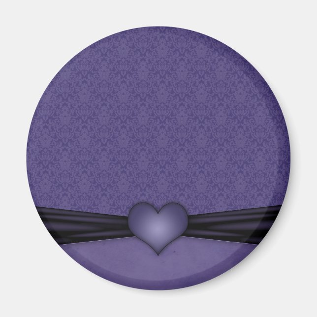 Mörk Lila Damast med Hjarta Magnet (Framsidan)