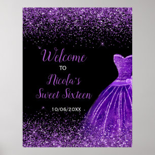 Mörk Lila Dress Faux Glitter Sweet 16 Välkommen Poster