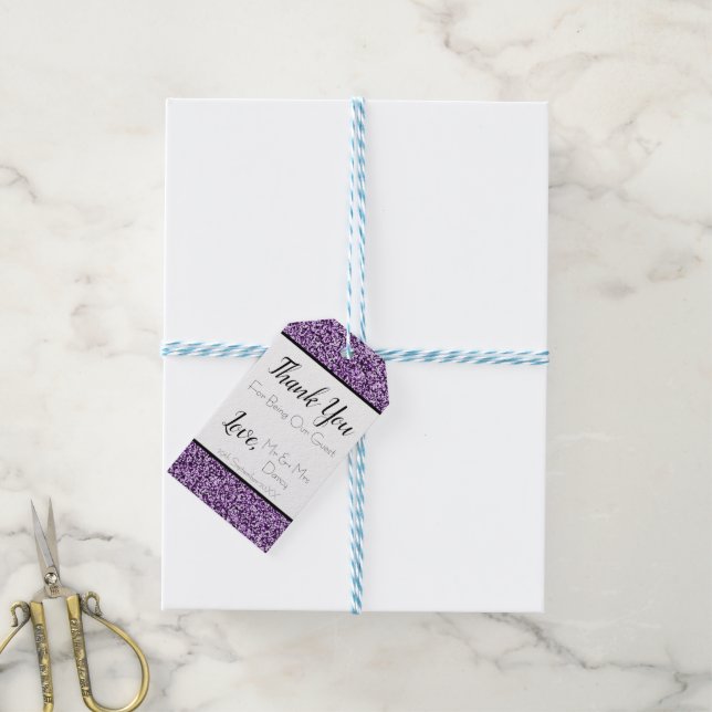 Mörk Lila Faux Glitter Favor Gift-Märkre Presentetikett (Med Snöre)