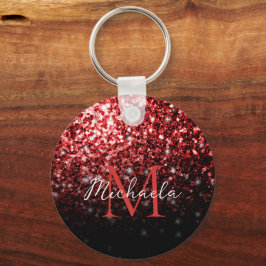 Mörk Lila faux glitter sparkles bling Monogram Nyckelring