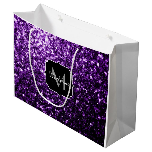 Mörk Lila faux shiny glitter sparkles Monogram (Framsidan Vinklad)