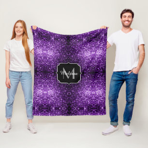 Mörk Lila faux shiny glitter sparkles Monogram Fleecefilt