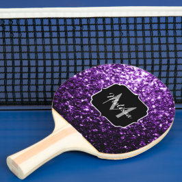 Mörk Lila faux shiny glitter sparkles Monogram Pingisracket