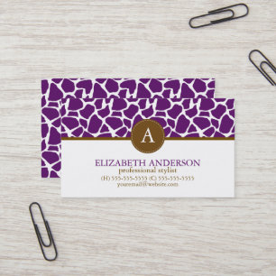 Mörk Lila Giraffe Mönster Monogram Visitkort