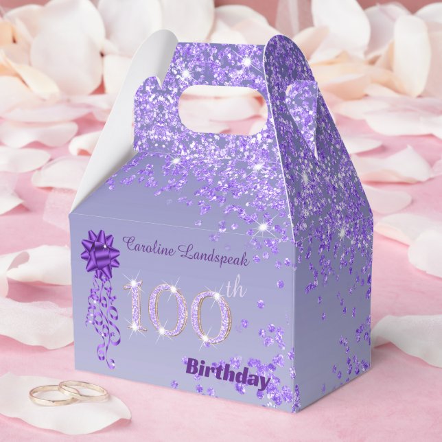 Mörk Lila Glitter & Ribbon 100 födelsedagar Presentaskar (Bröllop)