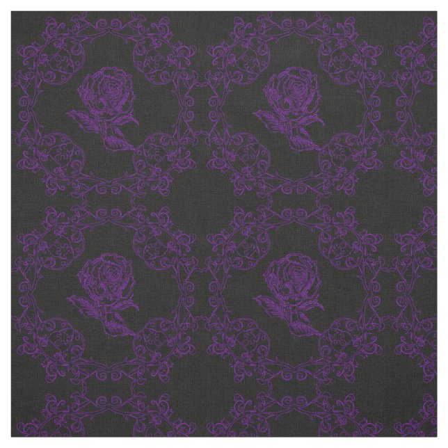 Mörk Lila Goth Ro Damask Quilt Block Fabric Tyg (Provkarta)