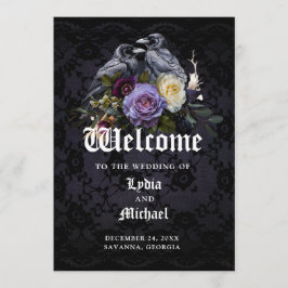 Mörk Lila Gothic Blommigt Bouquet & Raven Bröllop Program