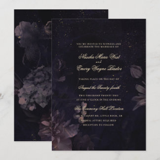 Mörk Lila Gothic Boho Blommigt Bröllop Inbjudningar