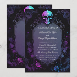 Mörk Lila Gothic Boho Blommigt Skull Bröllop Inbjudningar