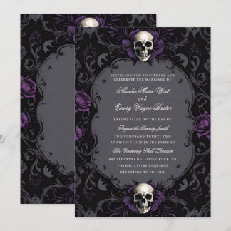 Mörk Lila Gothic Boho Blommigt Skull Bröllop Inbjudningar