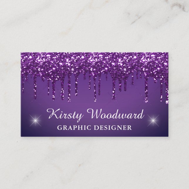 Mörk Lila Gradient & Droppande Glitter Visitkort (Framsida)