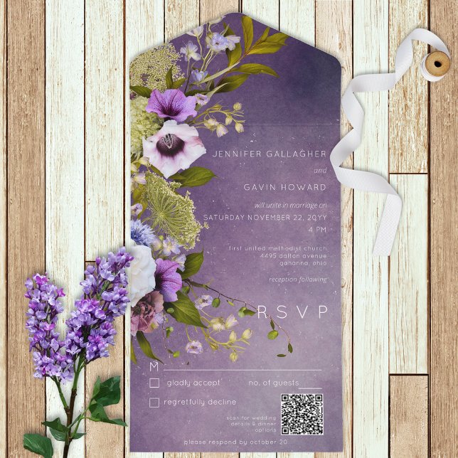 Mörk Lila & Grönt Blommigt Modern QR-kod (Skapare uppladdad)