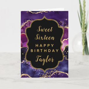 Mörk Lila Guld Agate Sweet 16 Grattis på födelseda Kort