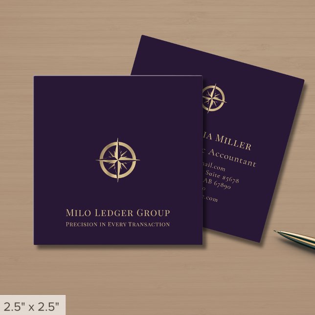 Mörk Lila Guld Compass Logotyp Fyrkantigt Visitkort (Skapare uppladdad)