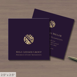 Mörk Lila Guld Logotyp Fyrkantigt Visitkort