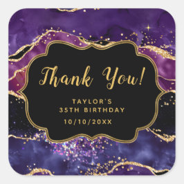 Mörk Lila Guld Sequins Agate Birthday Tack Fyrkantigt Klistermärke