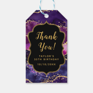 Mörk Lila Guld Sequins Agate Birthday Tack Presentetikett