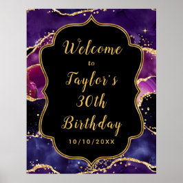 Mörk Lila Guld Sequins Agate Birthday Välkommen Poster