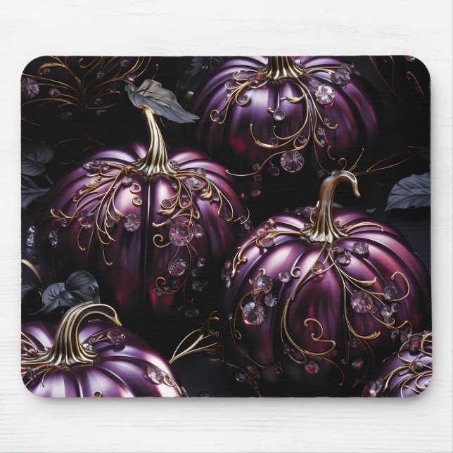MÖRK LILA HALLOWEEN PUMPKINS MED GULD ORNATIONS MUSMATTA (Framsidan)