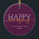 Mörk lila Happy thanksgiving Julgransprydnad Keramik<br><div class="desc">Mörk lila Happy thanksgiving keramisk prydnadsprodukt</div>