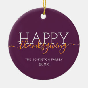 Mörk lila Happy thanksgiving Julgransprydnad Keramik