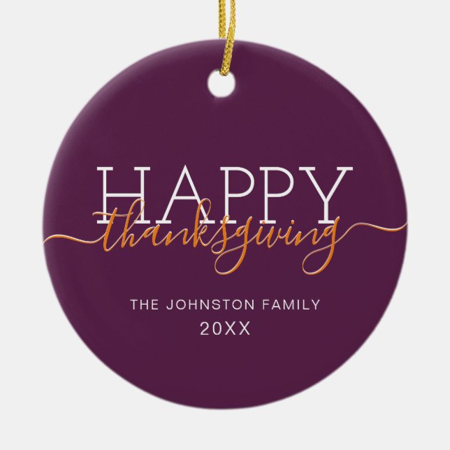 Mörk lila Happy thanksgiving Julgransprydnad Keramik (Framsidan)