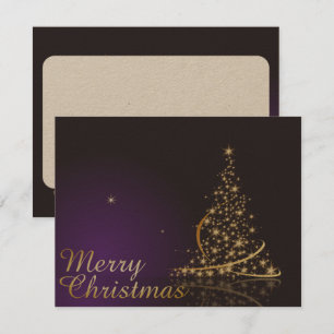 Mörk lila julmotiv med gyllene jul inbjudningar