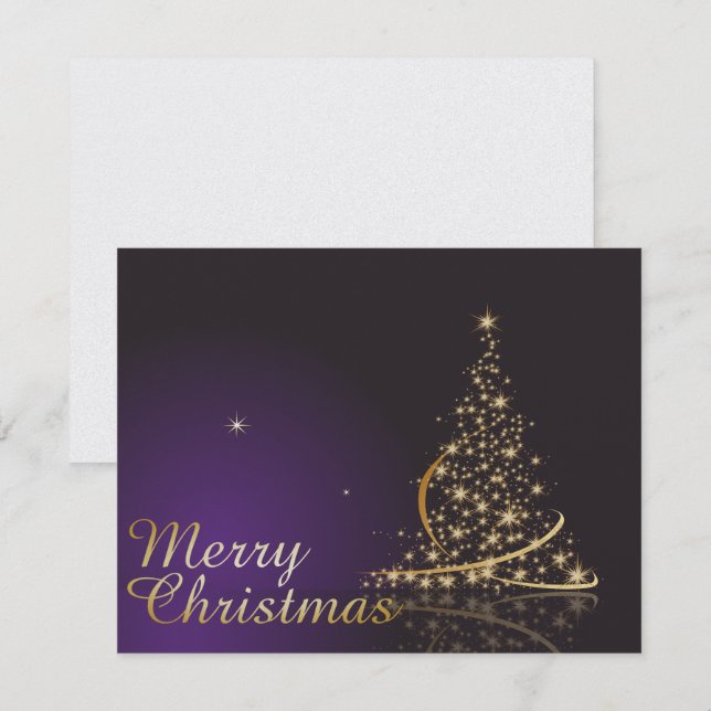 Mörk lila Julmotiv med gyllene jul Inbjudningar (Fram/baksida)