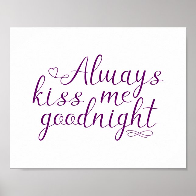 Mörk Lila Kiss alltid Goodnight Quote Poster (Framsidan)