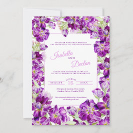 Mörk lila lagrar blommigt ram, vattenfärgen bröllo inbjudningar