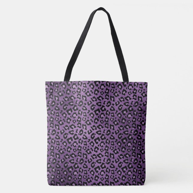 Mörk Lila Leopard Print Tote Bag Tygkasse (Framsida)