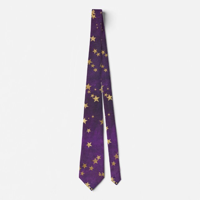 Mörk Lila med Guld Stars Slips (Framsida)