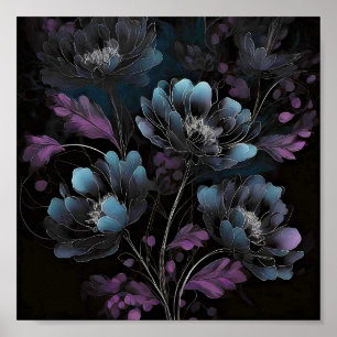 Mörk lila och blå blomkonst poster