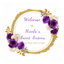 Mörk Lila och Guld Elegant Flowers Sweet sixteen