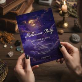 Mörk Lila och Guld moln av moln Halloween fest Inbjudningar