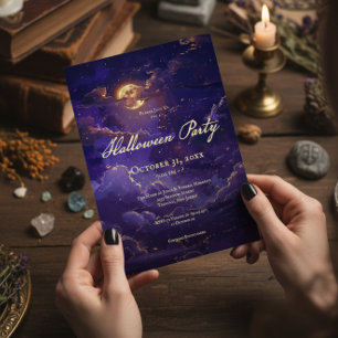 Mörk Lila och Guld moln av moln Halloween fest Inbjudningar