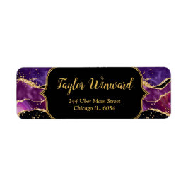 Mörk Lila och Guld Sequins Agate Returadress Etikett