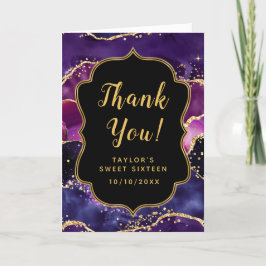 Mörk Lila och Guld Sequins Agate Sweet sixteen Tack Kort